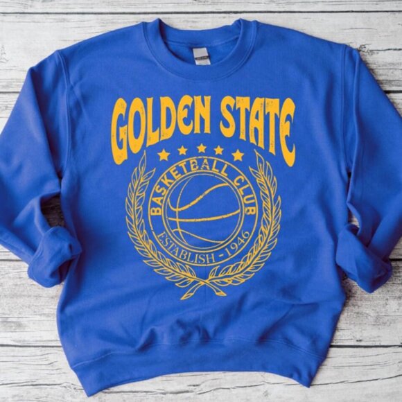 Golden State Basketball Leaf Border 90s Establish 1946 Unisex Sweatshirt True Bl - Picture 2 of 4